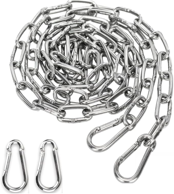FTXanty Edelstahl Kette 3mm X 1,5m + 2 Karabiner – Belastbar Bis 90 Kg, Rostfrei