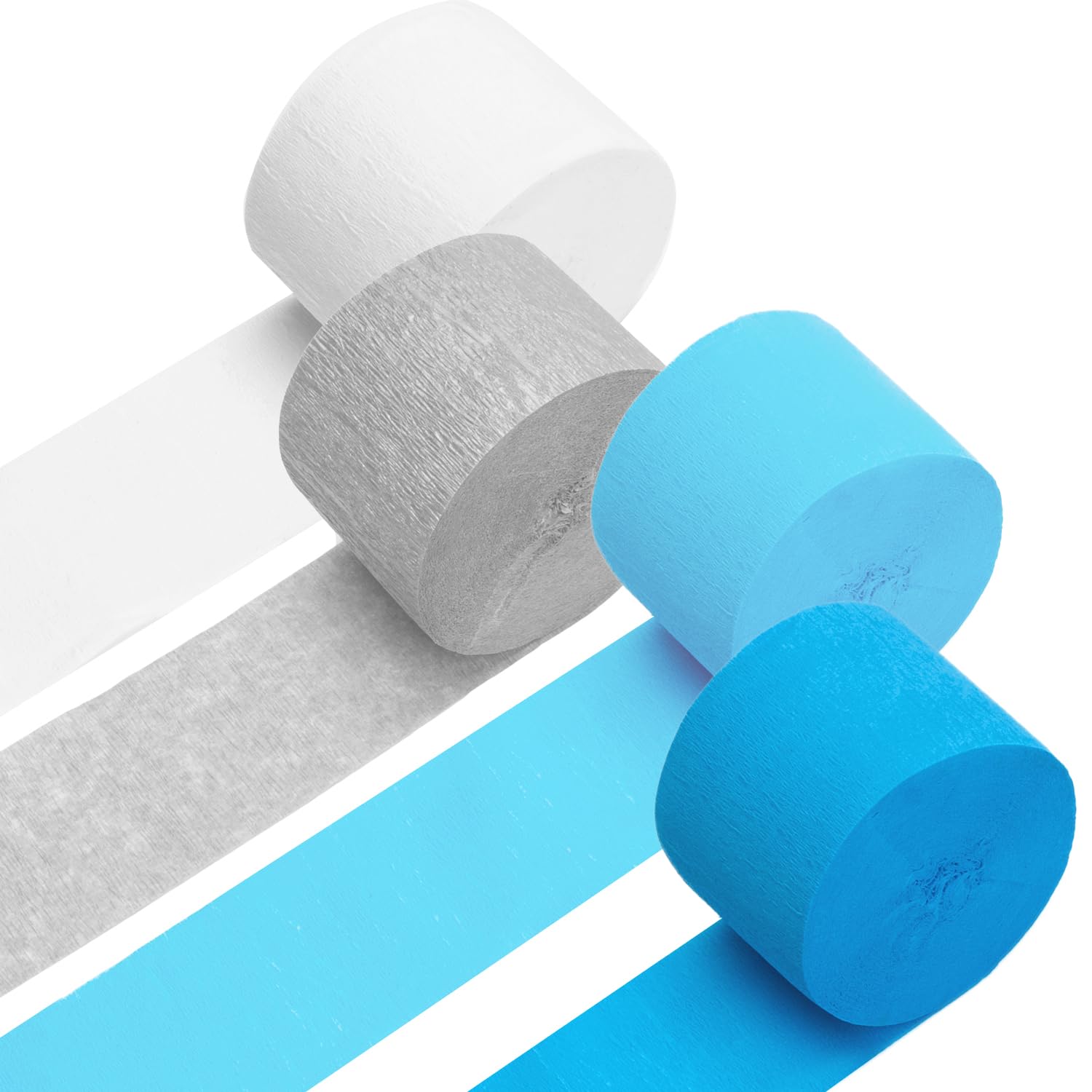 PIGETALE White Silver Royal Blue Crepe Paper Streamers 4 Rolls 328ft