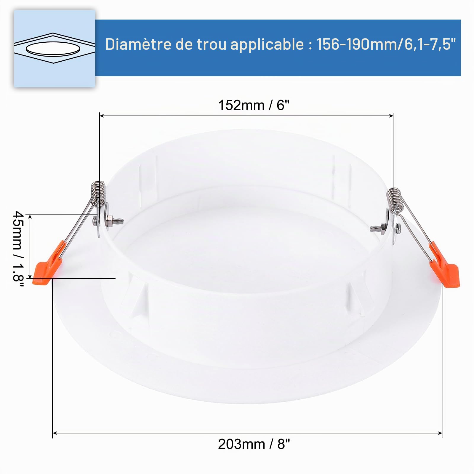 PATIKIL Plaque de Couverture de Plafond à Ressort de 6 Pouces Encastrée Murale Encastré avec Panneau à Boucle Adapté aux Ouvertures de Plafond en Verre Rond de 6,1 à 7,5 Pouces, Blanc