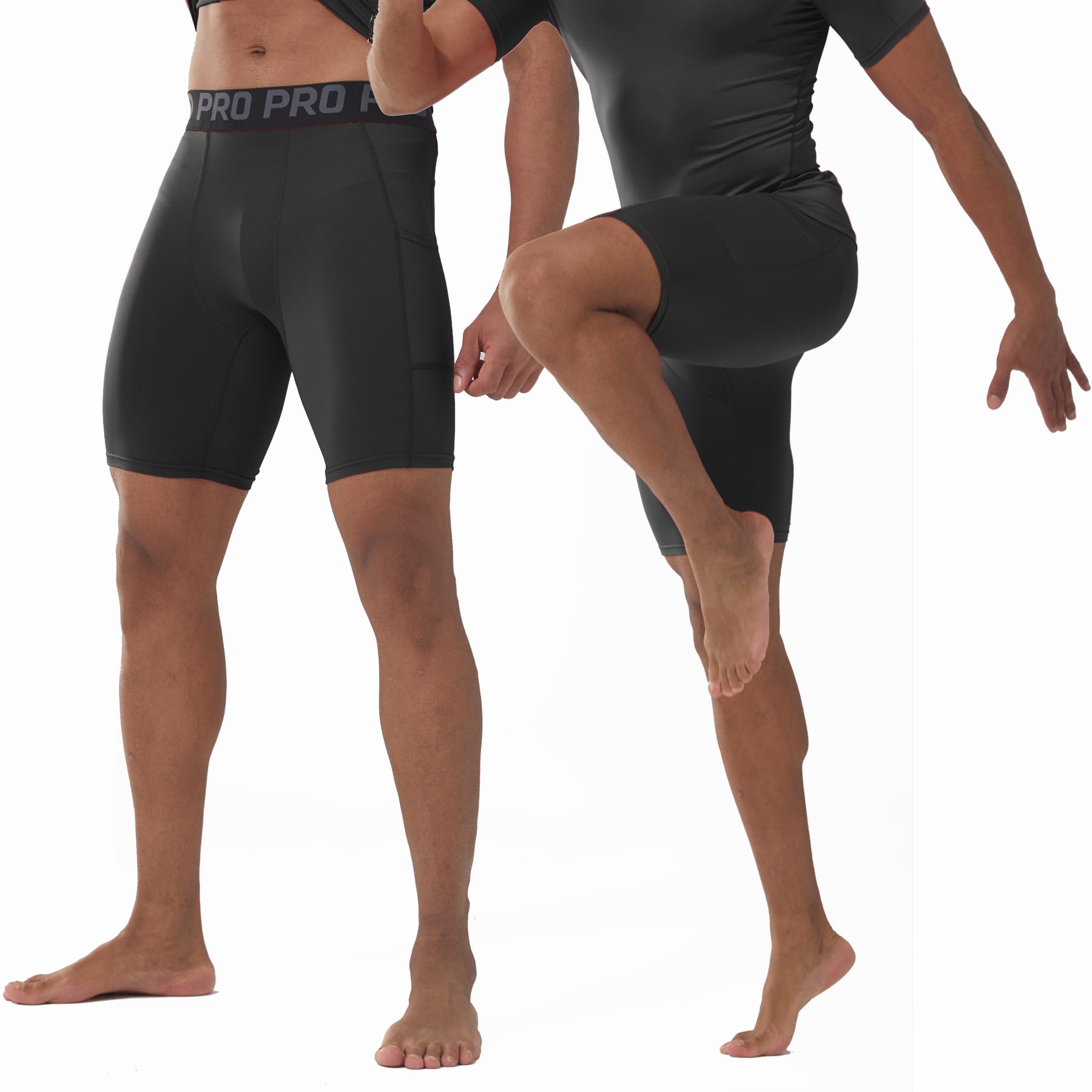 Set di 3/5 pantaloncini a compressione per sport da uomo, con abbigliamento sportivo e asciugatura istantanea, tasca sicura, pantaloncini da ciclismo, fitness, Set di 5: nero/blu/bianco