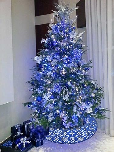 Miniatura 4 de Falda de árbol de Navidad, tapete grande de franela roja de 48 pulgadas con patrones dorados de Navidad para árbol de Navidad, decoración de fiesta