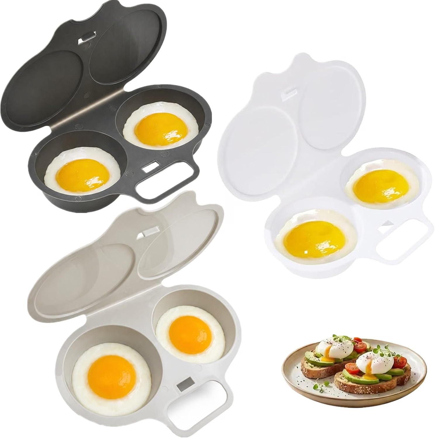Microwave Egg Poacher 2 Microwave Egg Poacher With Lid & Handle Dual Cavity Eggs Poachers Microwaves Eggs Boiler Poachers Reusable Nonstick Poached Maker Quick Oil-Free (E)