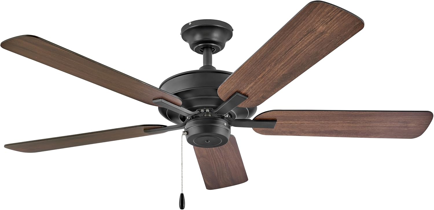 Hinkley Metro 52" Indoor Dual Mount Ceiling Fan - Traditional Style, Reversible Wooden Fan Blades - Matte Black - Remote Sold Separately Matte Black NON-LED