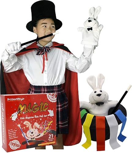 BrilliantMagic Kids Magician Juego de rol contiene magia Top Hat Magic Varita mágica Conejo Marionetas Color Cintas Guantes (Modelo BMM006) (L) BrilliantMagic Kids Magician Juego de rol contiene magia Top Hat Magic Varita mágica Conejo Marionetas Color Cintas Guantes (Modelo BMM006) (L)