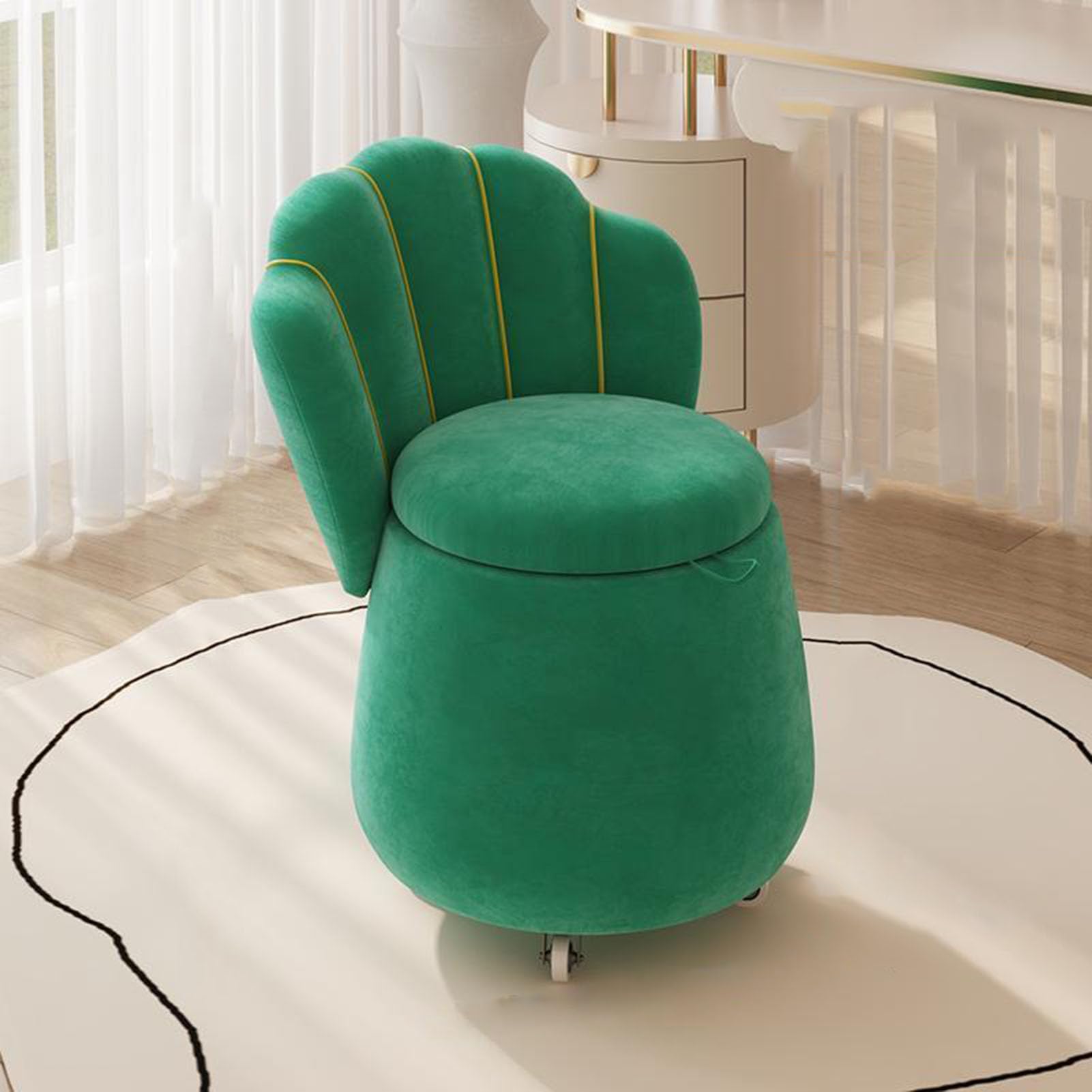Pouf de rangement en velours assise confortable dossier haut salon