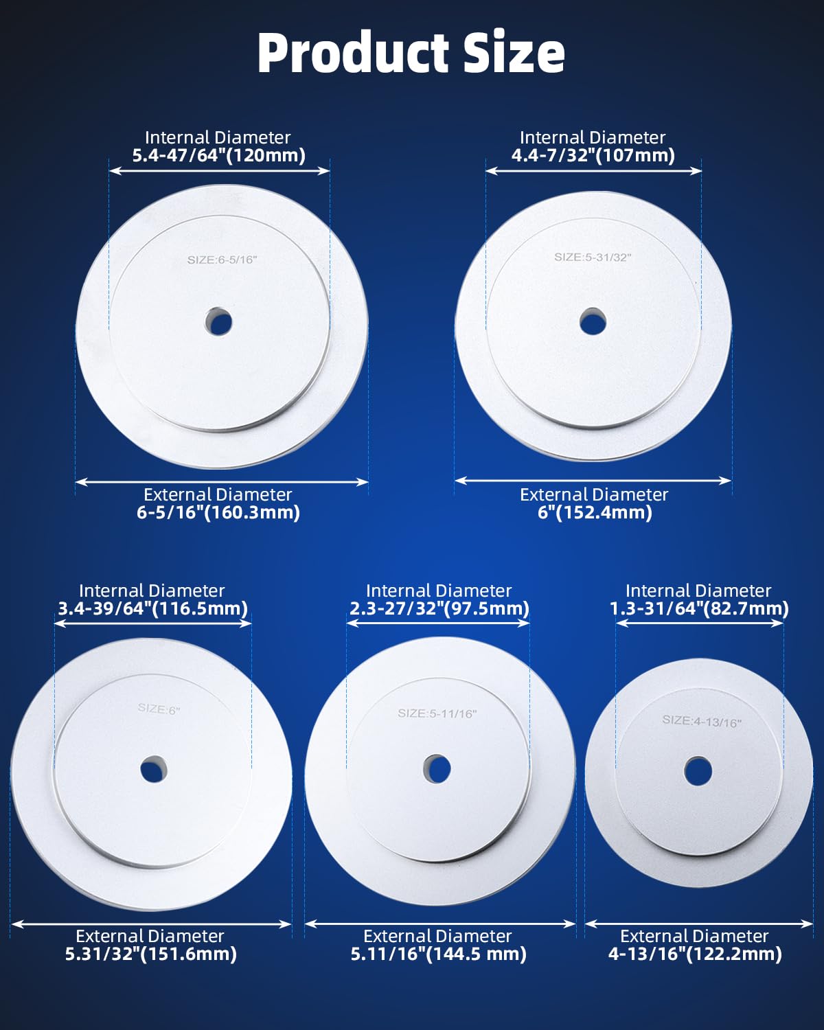 FreeTec 9-częściowy zestaw narzędzi do montażu pierścieni uszczelniających do samochodów ciężarowych, 122-160 mm (4-13/16"-6-5/16"), duże łożyska i pierścienie uszczelniające, kompatybilne z klasą 7 i