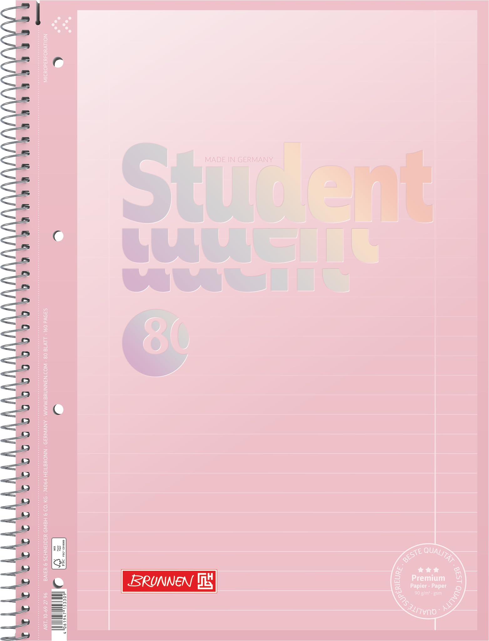 BRUNNEN Collegeblock Premium Student "Pastel" | A4, liniatura 27, 80 arkuszy, sortowane