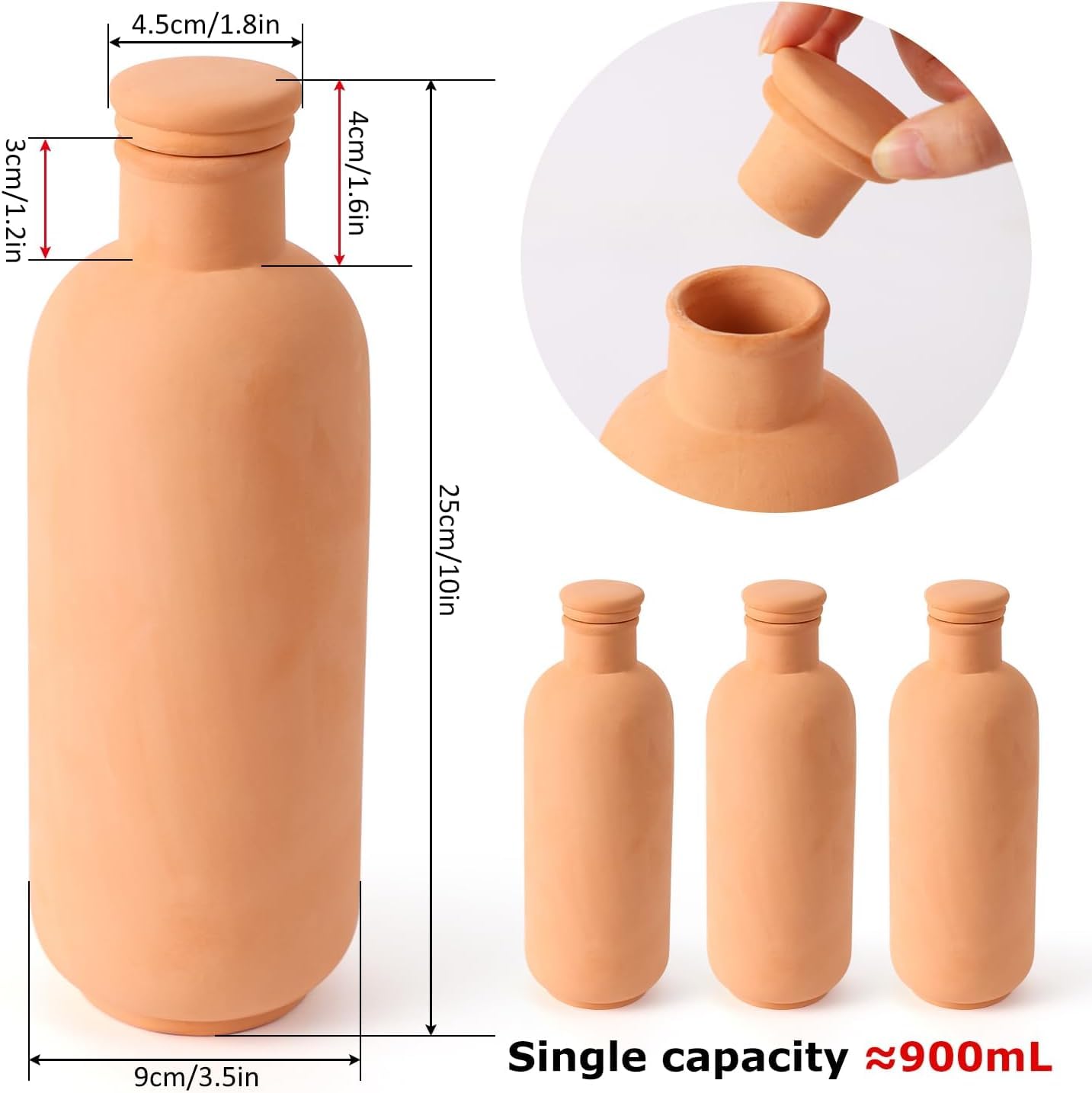 Lot de 3 bouteilles à arrosage automatique en terre cuite pour plantes en