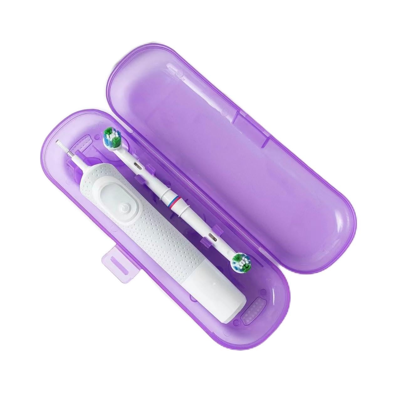 Caja de almacenamiento portátil de plástico semitransparente avanzada, apta para Oral-B/Philips y otros cepillos de dientes eléctricos de gama completa (morado)
