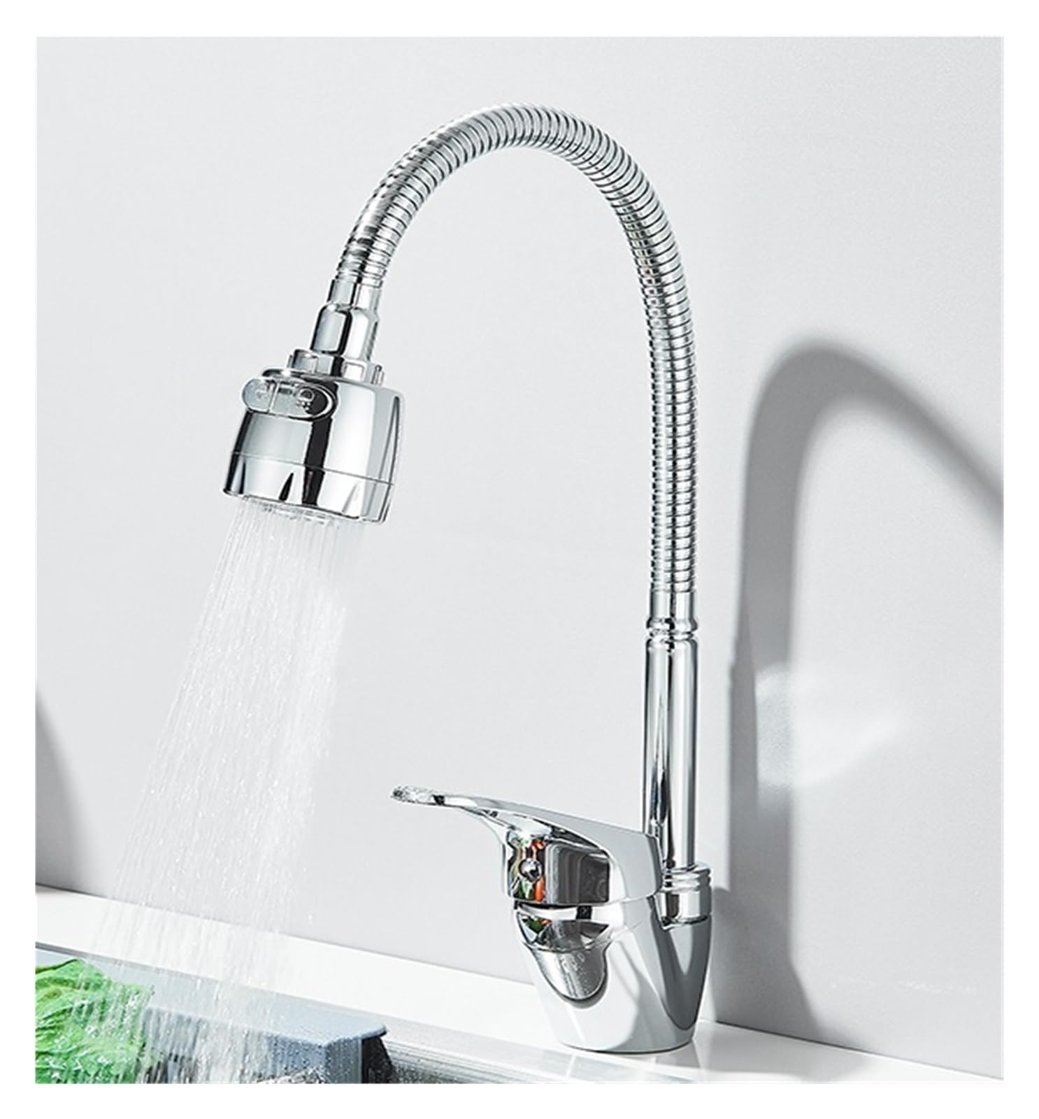 Mitigeur mural de cuisine chrome pour grand évier à tuyau flexible