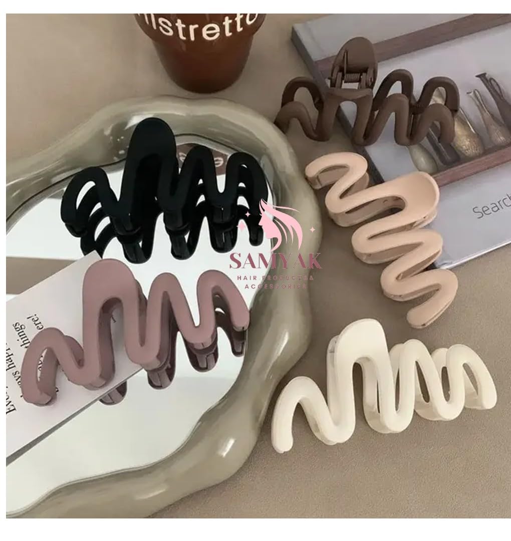 Samyak 3 Pcs Matte Hair Claw Jumbo Sized Clips For Women & Girls | Hair Accessories For Long Hair (Claw), Multicolor