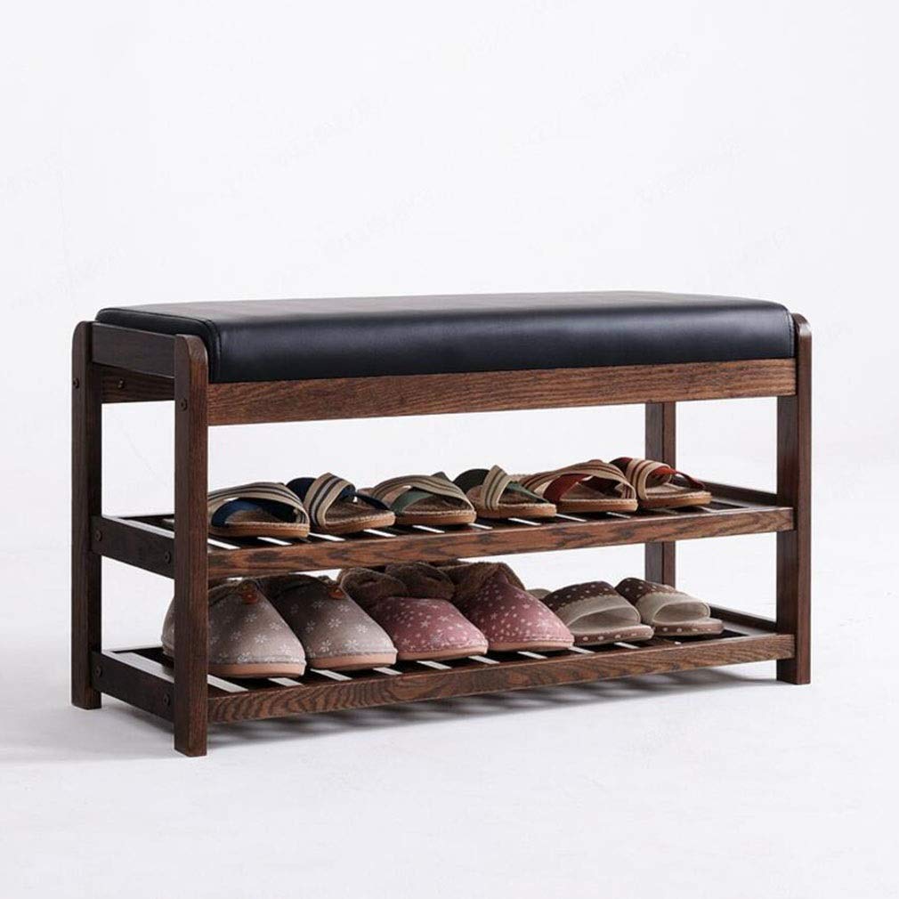 Banc de rangement à 2 tablettes idéal pour aménager un couloir de salon chaleureux et ordonné