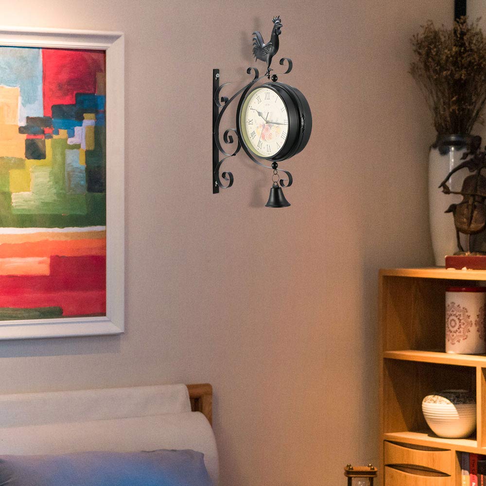 Cichy zegar ścienny retro dwustronny okrągły zegar ścienny z żelaznym ogrodem vintage dekoracja metalowa dekoracja do salonu, kuchni, kawiarni, hotelu, Burea