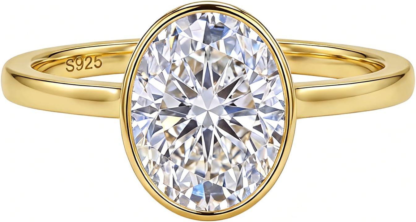 Dulin 1ct/2ct/3ct Oval Engagement Ring for Her 14K Gold Plated Sterling Silver with Cubic Zirconia Minimalist Wedding Gift for Wife Valentine's Day Anniversary Promise