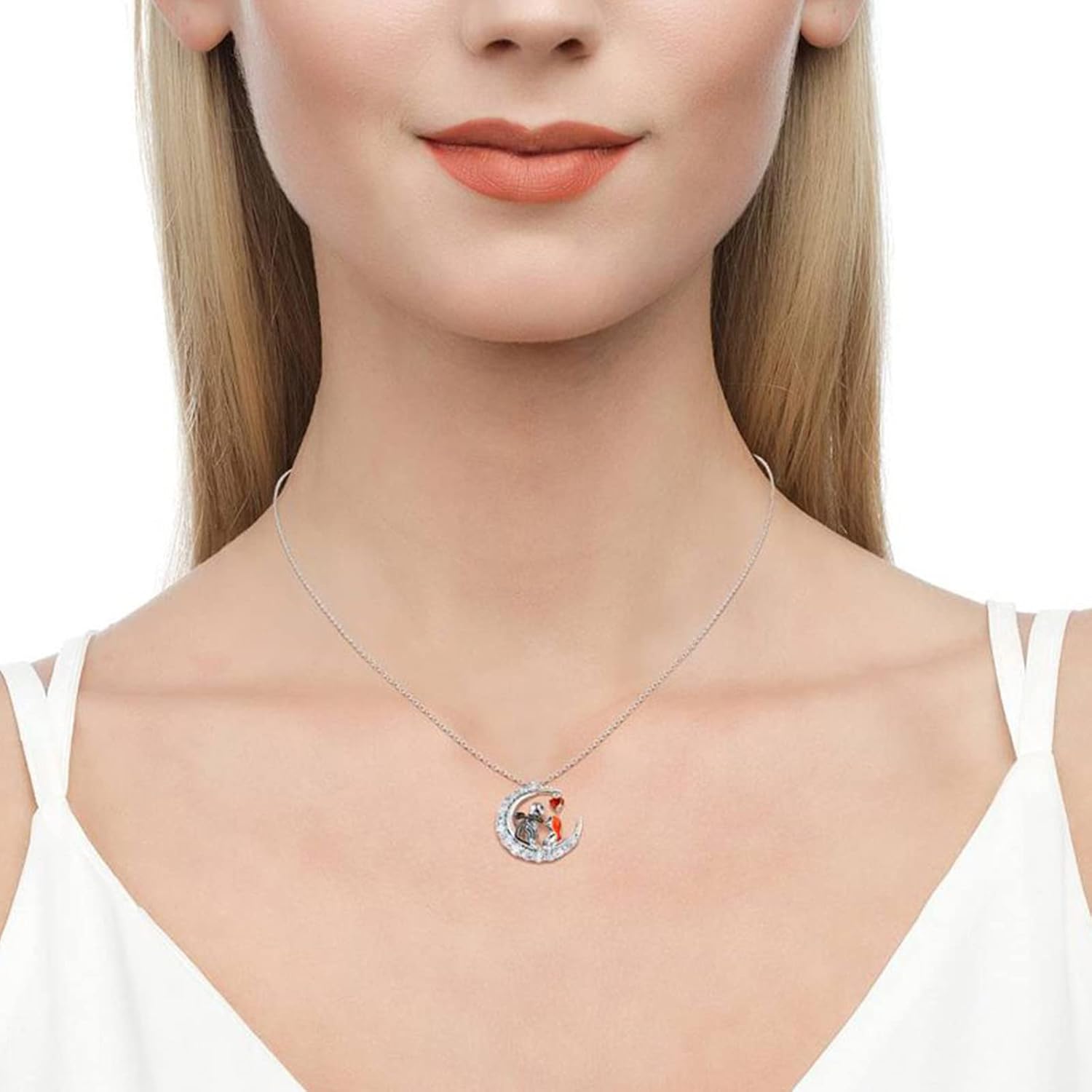 Jeulia Jack Gothic Love Necklace - 925 Sterling Silver Nightmare Pendant Skull Sally Heart Pendant, Spider Web Chain, Halloween Jewelry Gift for Her (Haunted Holidays Inspired)