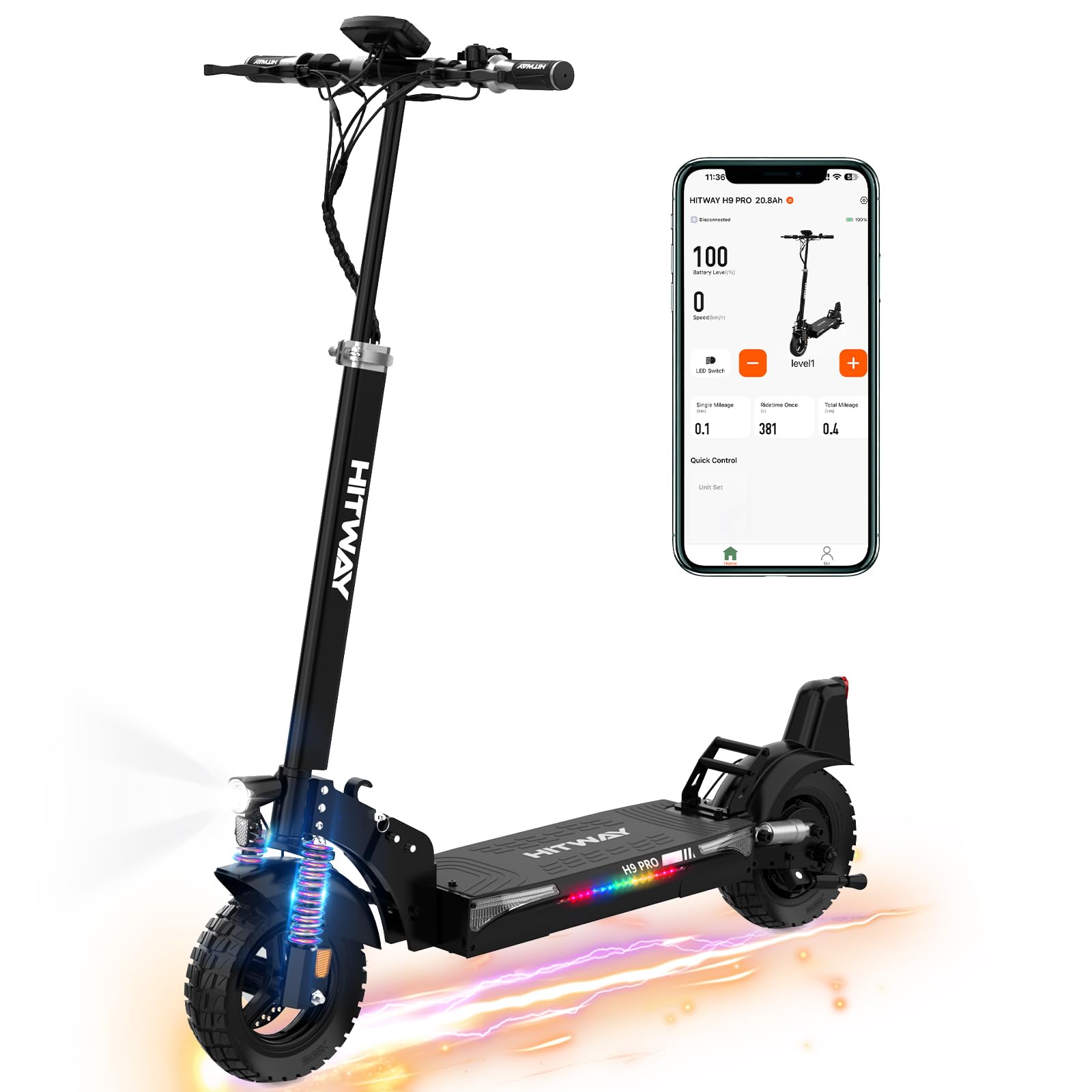 HITWAYElectric Scooter Adult 10 Inch, 15.6-27AH Battery 500W Motor, Foldabler, 3 Speed Modes, Maximum Speed 25KM/H, Tubeless Tire, Turn Signals, APP