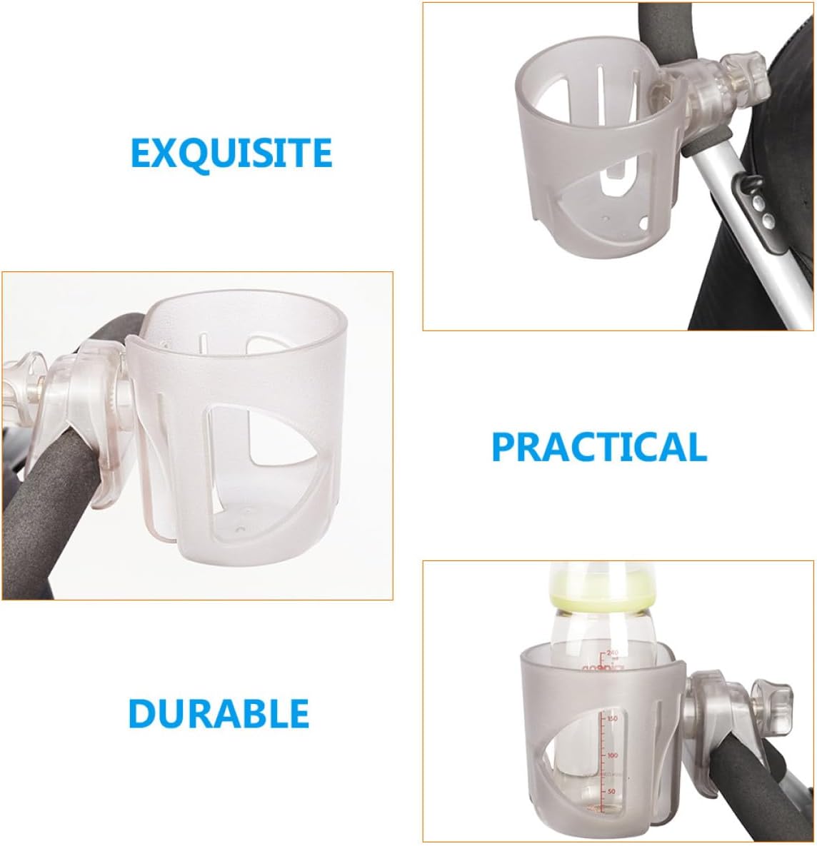 Stroller Cup Holder and Bottle Beverage Rack, Plastic Drink Organizer for Pushchair, Compatible with Bikes and Strollers, Portable Parent Cup Holder for Outdoor Use
