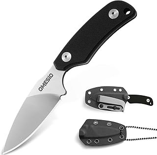 Omesio Nóż Neck Knife D2 ze stali, 42A Fulltang mały nieruchomy nóż G10 z pochwą Kydex i długość ostrza 7,6 cm, Spear Point