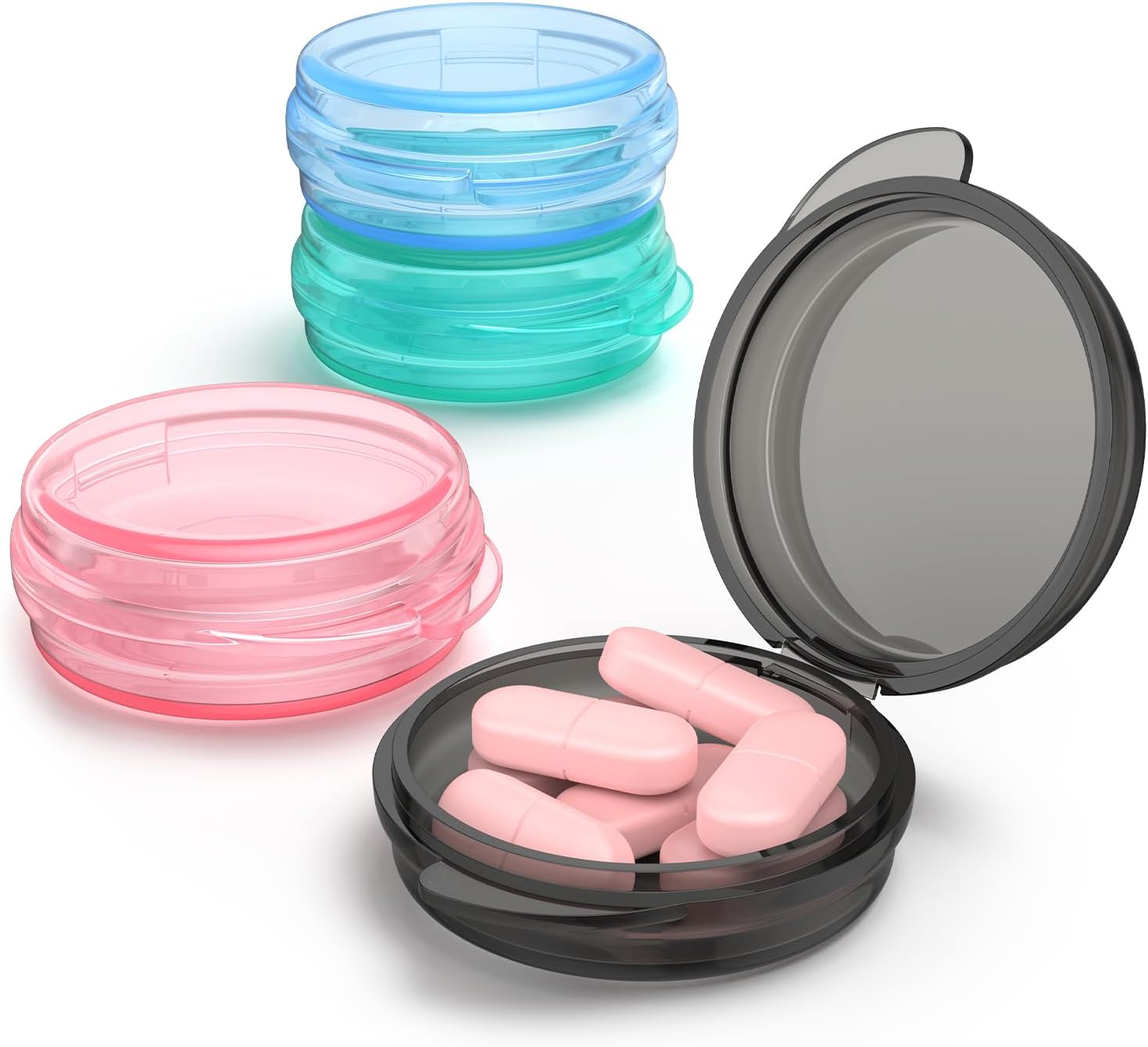 Urekt Small Pill Box, (4 Pack) Travel Pill Case Portable Daily Pill Organizer Mini Medicine Storage Container for Pocket Purse Cod Liver Oil Storage Box Earplug Case