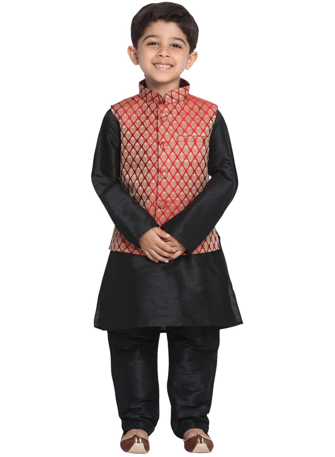 Jbn Creation Vastramay Boy's Maroon Cotton Silk Blend Jacket, Kurta And Pyjama Set_Vasnbj005Manbkbl001Npbl_28