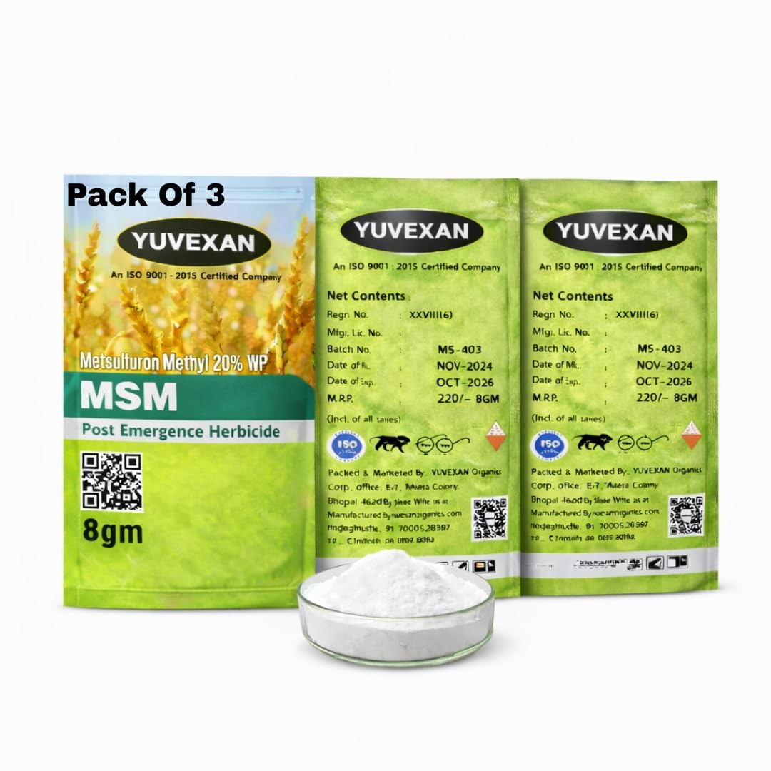 Cyclosinone Herbicide Metsulfuron l 20% WP |90 Litres of waters 3 pack for 3 Acre Coverage| Selective Weed Killer | Fast Acting, Eco-Safe Weed Terminator Lawns, Gardens Weed Control pack 3