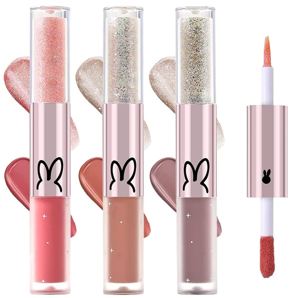 MAKINGTEC3 Pcs Liquid Glitter Matte Eyeshadow Eye Makeup Set, 2-IN-1 Dual Ended Liquid Matte Cream Eyeshadow and Glitter Eyeliner For Glossy Shimmer Eye Makeup