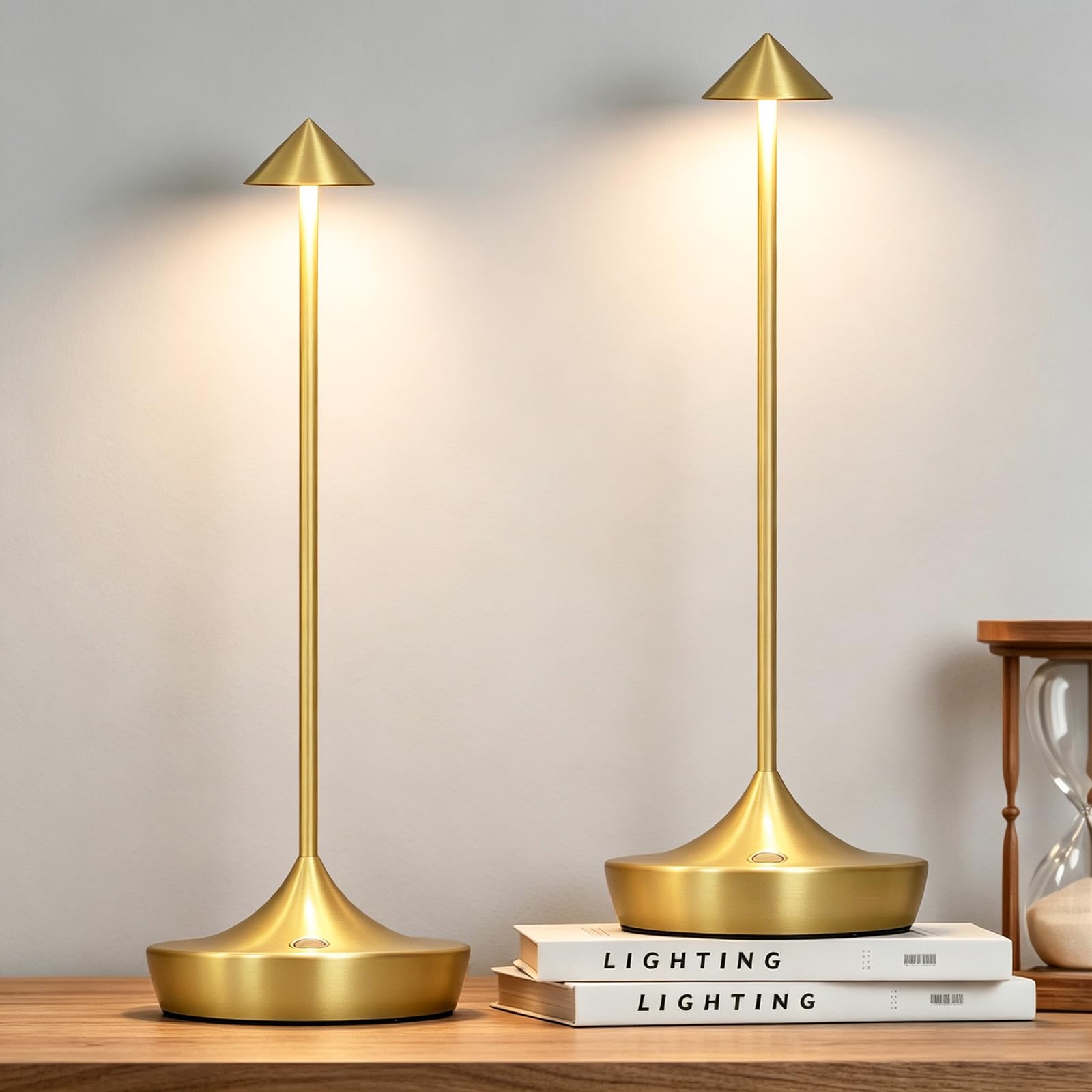 LED-Tischlampe, kabellos, wiederaufladbar, goldfarben, 2 Stück