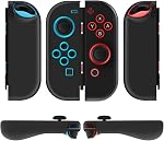 TNP Joycon Case for Nintendo Switch - Silicone Joy Con Case for Nintendo Switch & Switch OLED - Protective Switch Controller Case Cover with Thumb Grip Caps for Nintendo Switch Joycon (Black)