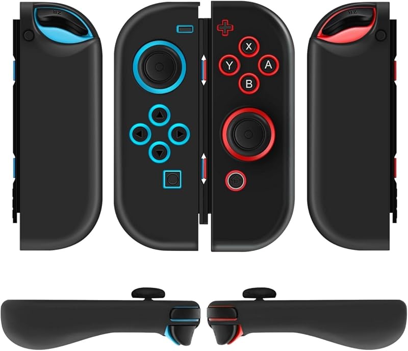 TNP Joy-Con Silicone Covers for Nintendo Switch and OLED, Black, 1 Pair | Matching Thumb Grip Caps Included; Soft Anti-Slip Silicone Improves Grip, with Precise Cutouts for Buttons and Triggers
