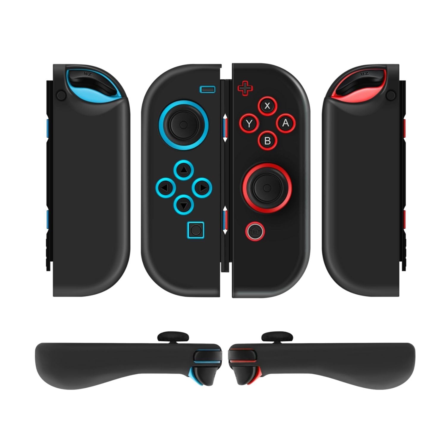 TNP Joy-Con Silicone Covers for Nintendo Switch and OLED, Black, 1 Pair | Matching Thumb Grip Caps Included; Soft Anti-Slip Silicone Improves Grip, with Precise Cutouts for Buttons and Triggers