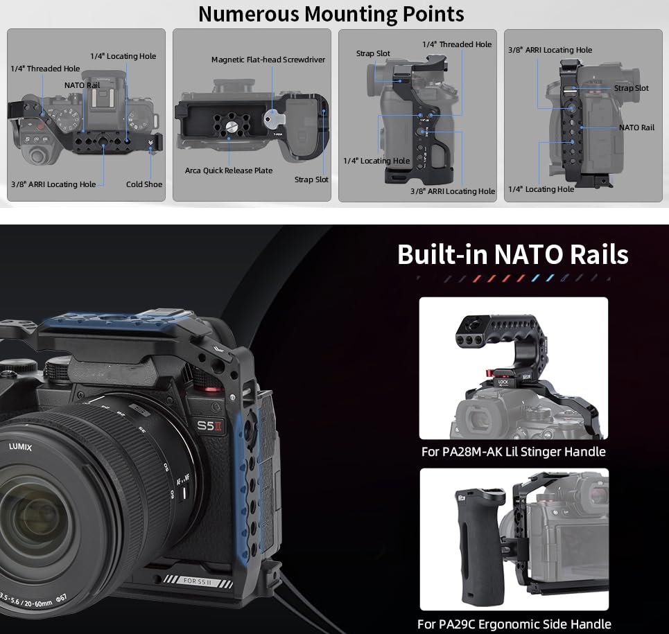 Image of Nitze Aluminum Alloy Camera Cage for LUMIX G9 II / S5 II / S5 IIX Camera, Compatible with Arca Swiss, with Cold Shoe