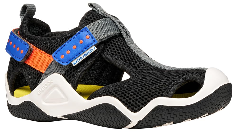 Geox Boy's Jr Wader A Sandal, Black/Orange, 24 EU