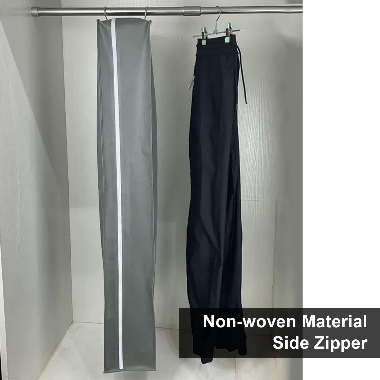 Funda para pantalones, protección contra el polvo para almacenamiento, bolsas de ropa colgantes de 41 pulgadas + 6 pulgadas