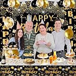 Black and Gold Birthday Decorations for Men Women, 37pcs Black and Gold Party Decorations with Backdrop, Tablecloth, Confetti Balloons, Banner, Balloon Arch Kit for Birthday Party - Image 5