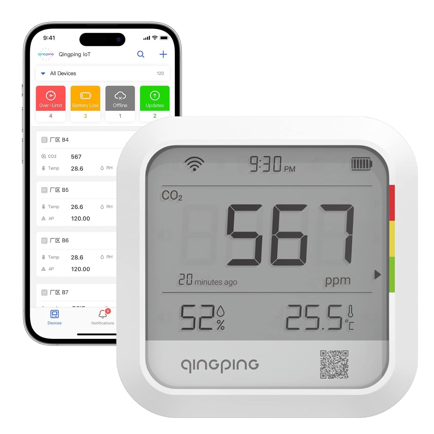 Detector de CO2 para Interiores Monitor de Temperatura y Humedad Notificaciones Inmediatas Inalámbricas para Centros Comerciales Supermercados