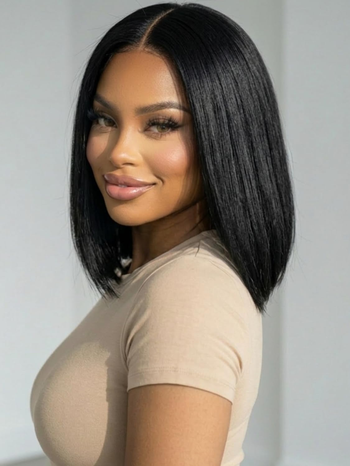 KLAIYI Bye Bye Slip™ Bob Wig Human Hair Glueless Precut 7x5 HD Lace Front Wigs Drawstring Sleek Straight Pre Plucked Bleached Knots Pre Everything 30S Ready to