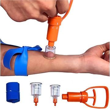 Snake Bite Kit, Bee Sting Kit, Emergency First Aid Supplies, Venom Extractor Suction Pump, Bite and Sting First Aid for Hiking, Backpacking and Camping. Includes Bonus CPR face Shield Orange