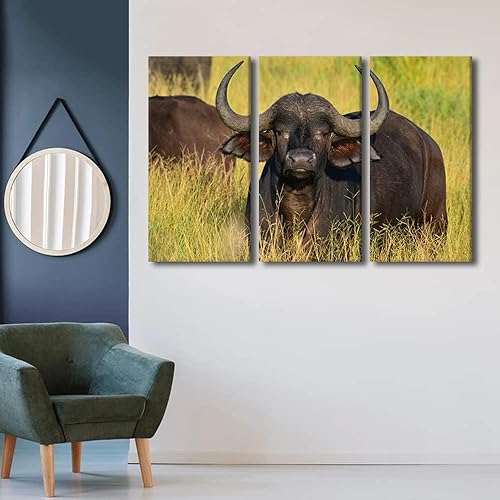 Miniatura 2 de TUMOVO 3 paneles de arte de pared de Cape Buffalo in The Savannah, póster sobre lienzo, pinturas artísticas de Estados Unidos, animales salvajes,