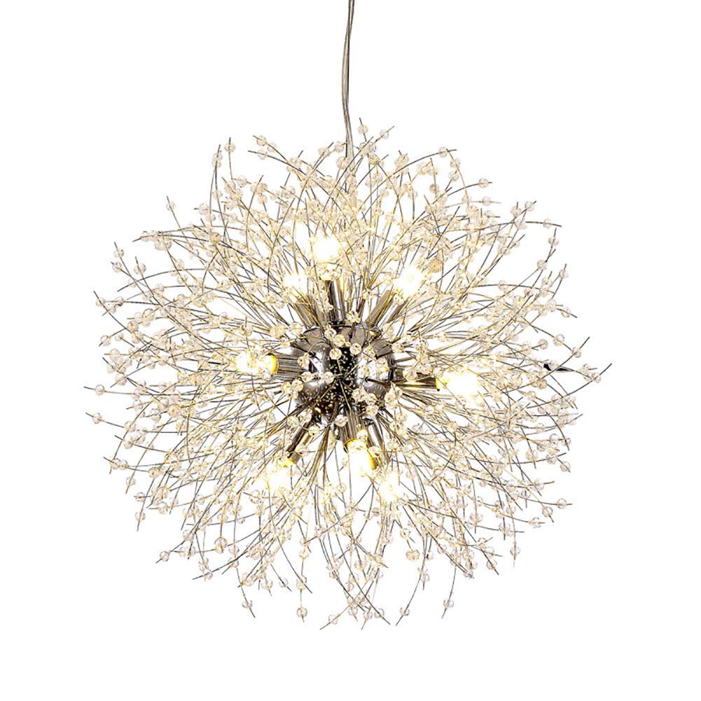 SYAXVOM Modern Dandelion Crystal Chandelier Adjustable Height G9 Firework Sputnik Ceiling Light for Dining Bedroom & Living Room 9 Head Chrome Fixture Stylish Home Decor