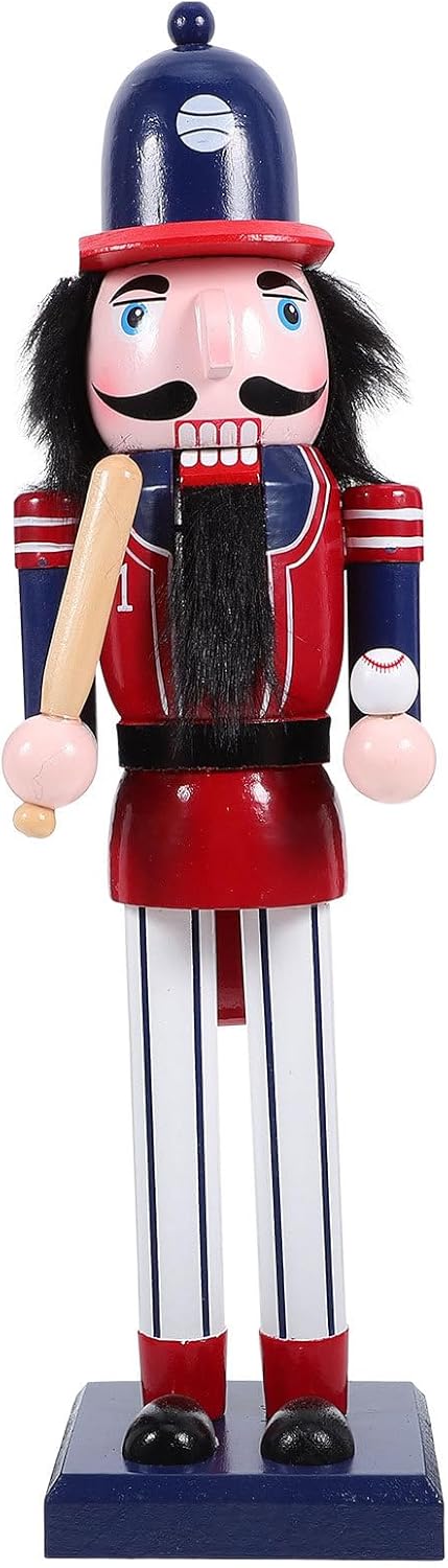 DECHOUS Baseball Player Nutcracker Christmas Decor 14 Inch Sports Nutcracker with Ball and Bat Wooden Christmas Nutcracker Figures Decoration for Home Shelves Tables