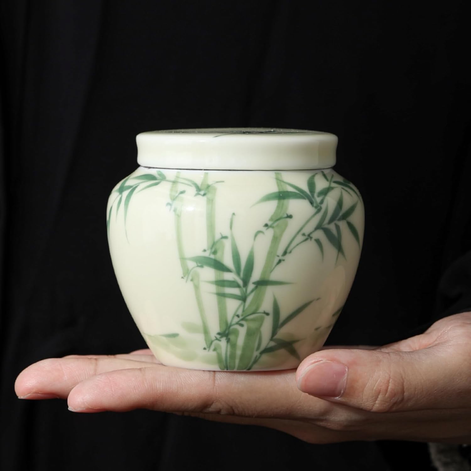 Chinese Style Ceramics Tea Caddy, 150ml 5.1oz, Household Hand-drawn Sealed Jar Sealed Storage Tank