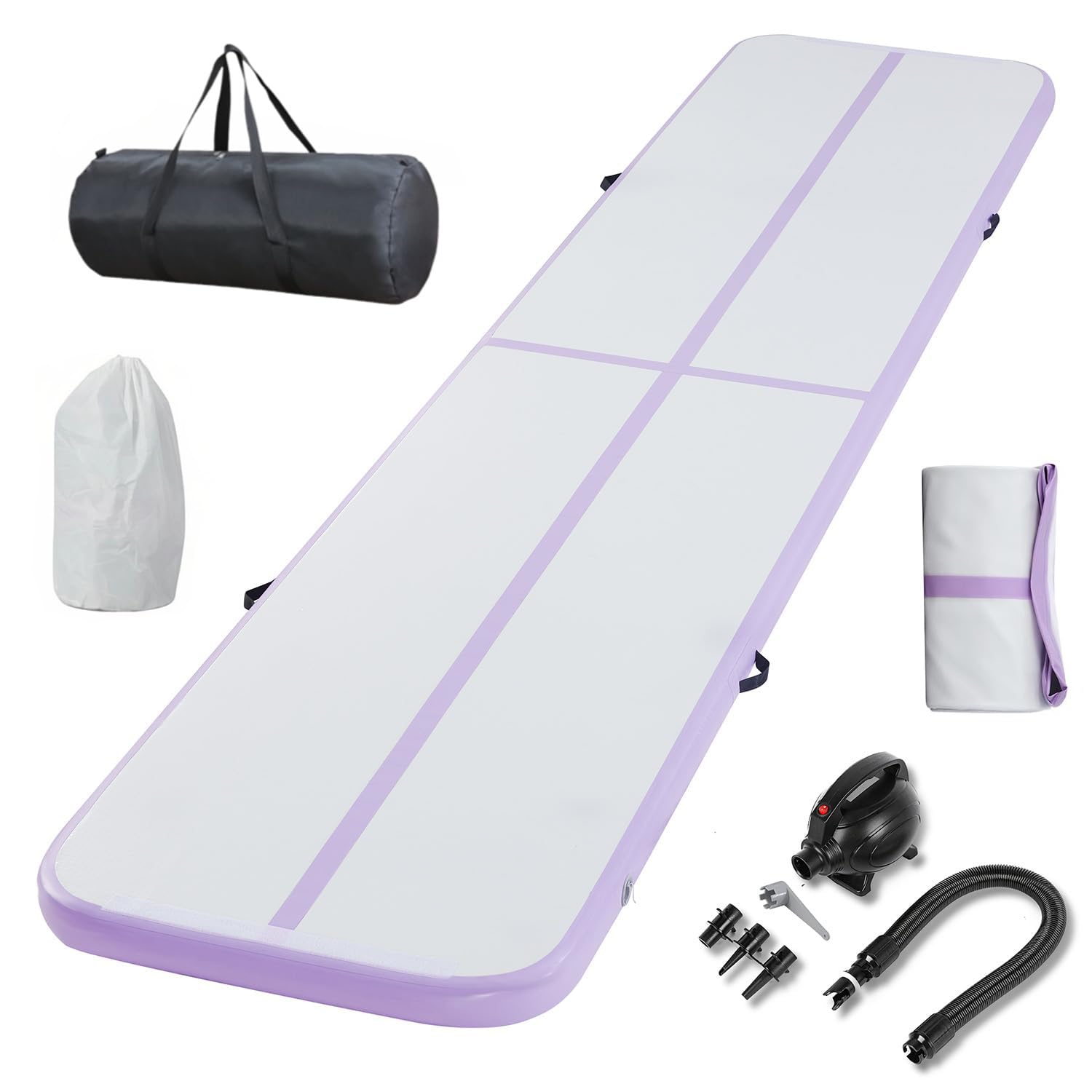 Inflatable Gymnastics Mat Tumble Track Gym Floor Mat 3M 4M 5M 6M Air Tumbling Training Track Thick 10cm with Electric Pump for Gymnastics Home Kids Tumble Training/Yoga/Water/Pilates (Purple, 4m/13ft)