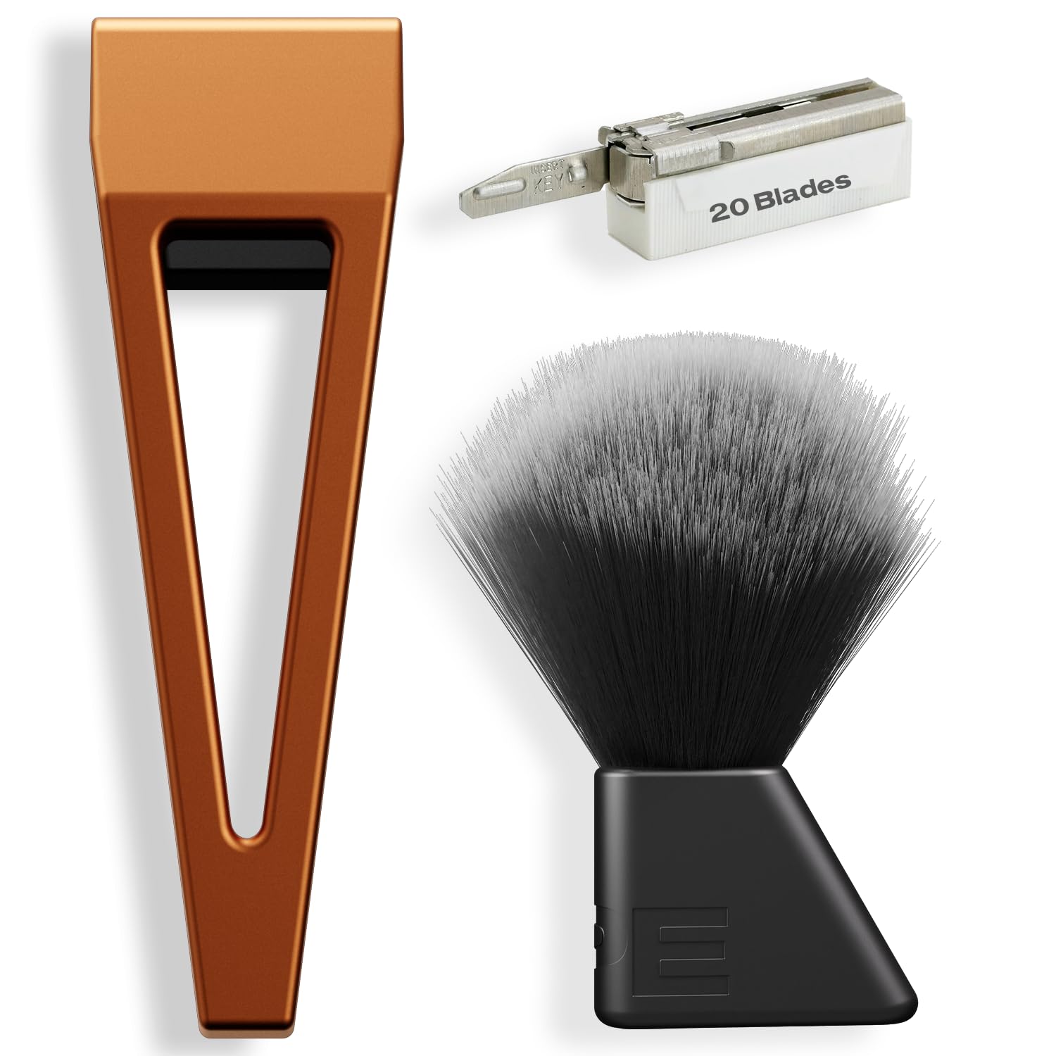 HYPE X1 Aluminum Single Edge Safety Razor | Super Lather Set - Magnetic Comfort(C) Shave Setting - 20 Non-Proprietary Blades, Aluminum Shaving Brush - Reusable Shaving Razor for Men & Women - Orange