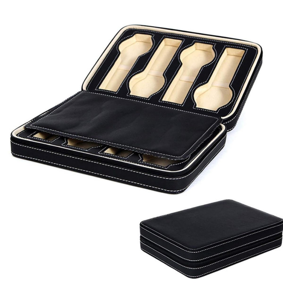 EXCEART Bolsa de Reloj 8 Ranuras, Cuero y Tejido, Portátil Negro