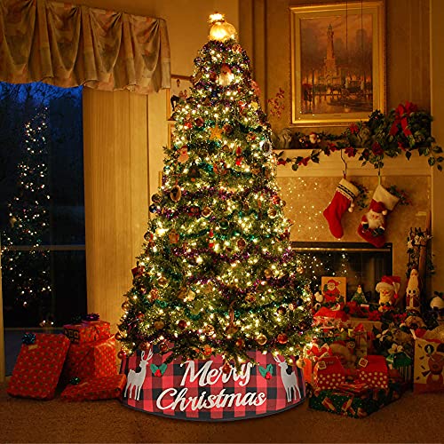Cyaooi Christmas Tree Collar, Buffalo Plaid Tree Collar, 30.7 Inch Christmas Tree Ring With Ties And Zipper, Farmhouse Red Black Plaid Burlap Merry Christmas Tree Skirt Christmas Tree Decorations #TOP5