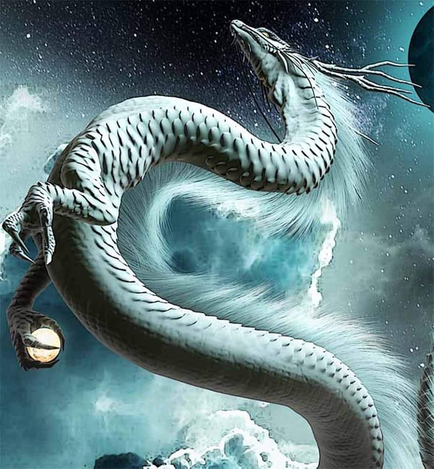 Amazon.co.jp: 龍の絵 「三日月と白龍1」 A3 竜の絵 : ホーム＆キッチン