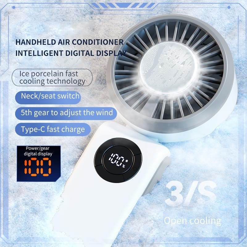 Portable Handheld Fan, 3 IN 1 Rechargeable Personal Fan with 5 Speed Wind, 4000mAh Battery, Digital Display, 90° Foldable Rapid Cooling Small Fan Desk Fan for Travel, Camping, Outdoor Sports - Image 2
