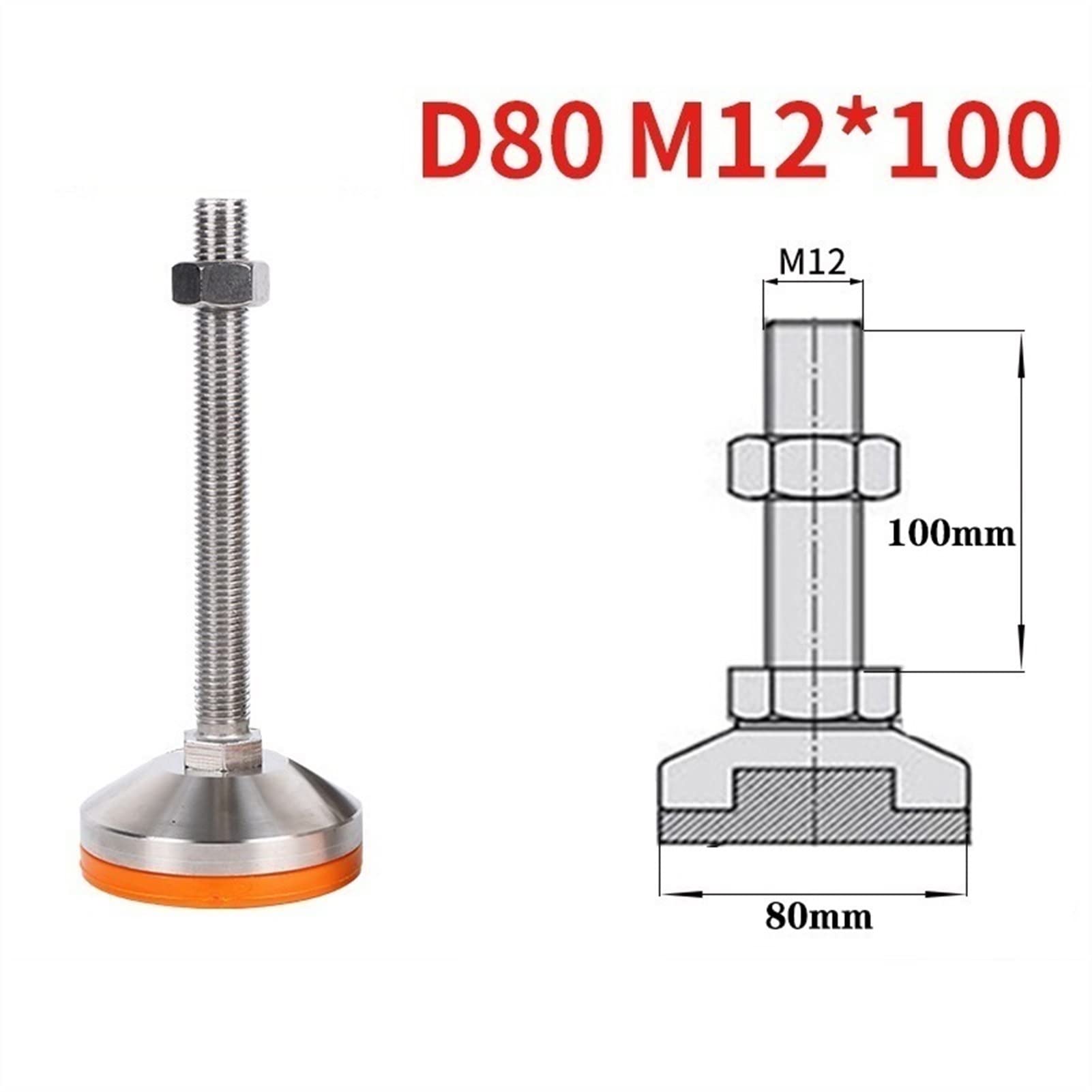 Patas niveladoras ajustables, Paquete de 4 patas niveladoras resistentes, patas niveladoras ajustables con rosca, patas de soporte de tornillo de acero inoxidable 304, base de 80 mm de diámetro(D80xm2