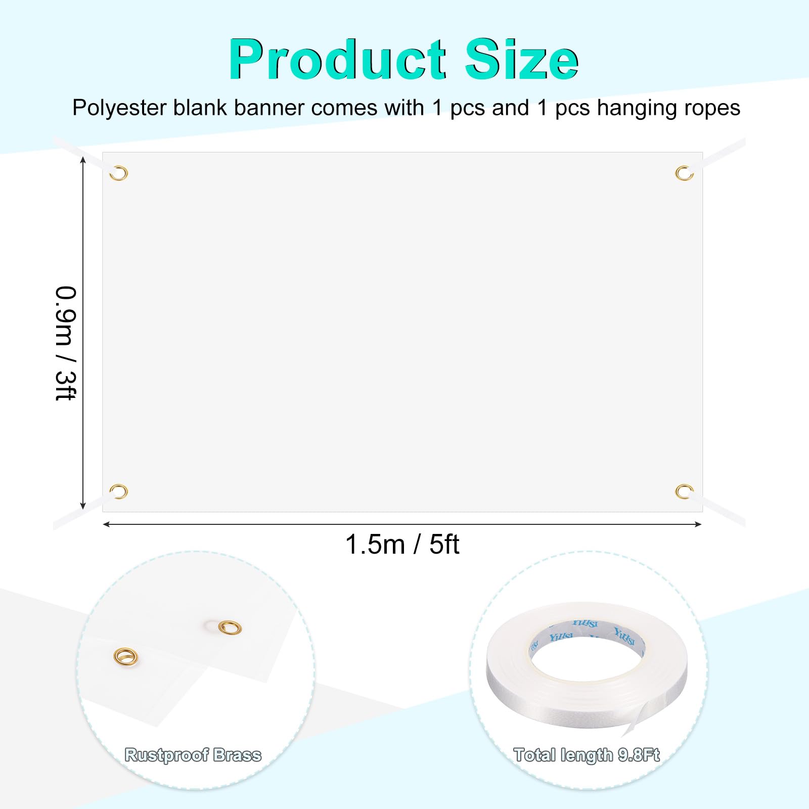 PATIKIL Blank Banners Signs to Decorate 3'x5' Sublimation White Banner with Hanging Rope for Business Outside Outdoor Wall - Image 2