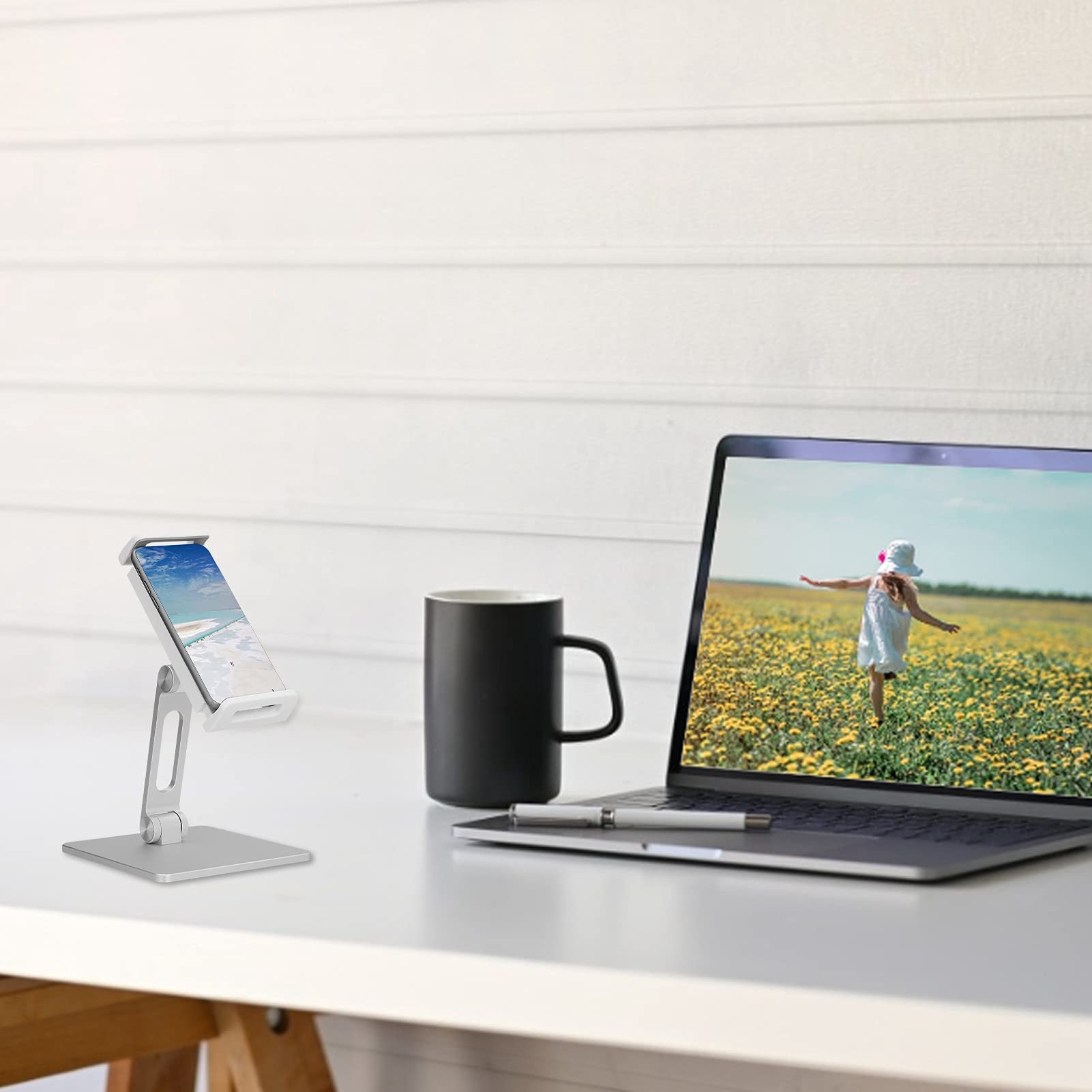 Uniwersalny aluminiowy stojak PH, Ergoesnomic regulowany uchwyt z antypoślizgowym krzemem, idealny kąt widzenia do smartfonów/tabletów